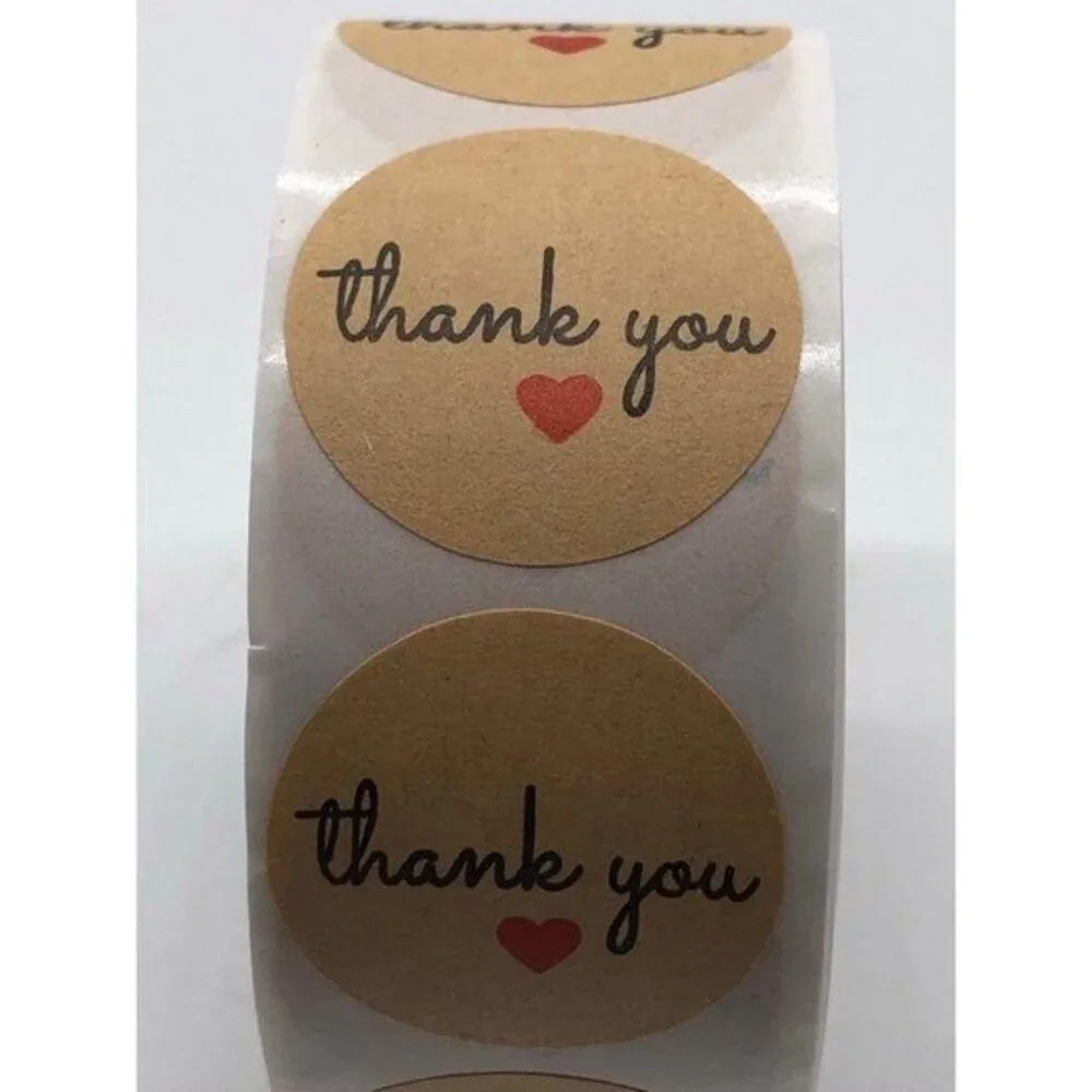 Thank You Stickers‎ Kraft Paper with Red Heart 500p